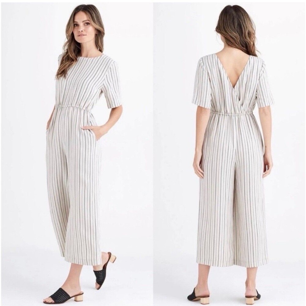 Vetta Capsule Wrap Striped Jumpsuit Medium Career Casual Minimalist Summer Chic